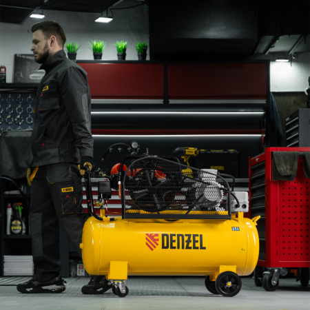 Компрессор воздушный BCW3000-T/100, ременный привод, 3.0 кВт, 100 литров, 520 л/мин Denzel