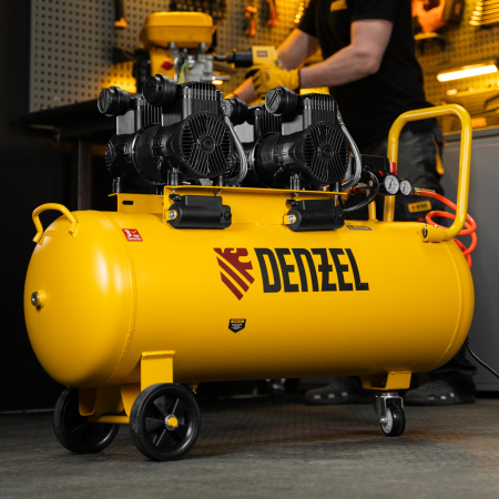 Компрессор безмасл. малошумный DLP-3000/100, 3 кВт, 2х1,5 кВт,100 л, 2850 об/мин,500 л/мин Denzel