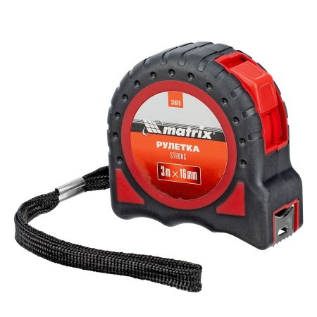 Рулетка Strong,3 м х 16 мм,обрезиненный корпус Matrix цена
