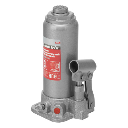 Домкрат гидравлический бутылочный, 3 т, высота подъема 194-372 мм, в пластиковый кейсе Matrix цена