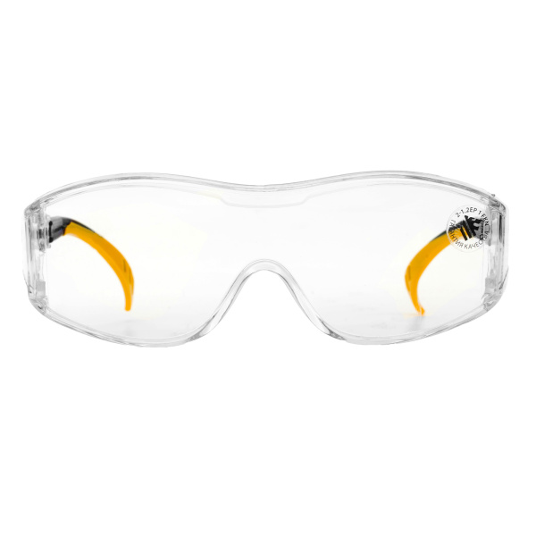 Очки защитные открытые, поликарбонатные, увеличенная прозрачная линза,  регулируемые дужки Denzel цена