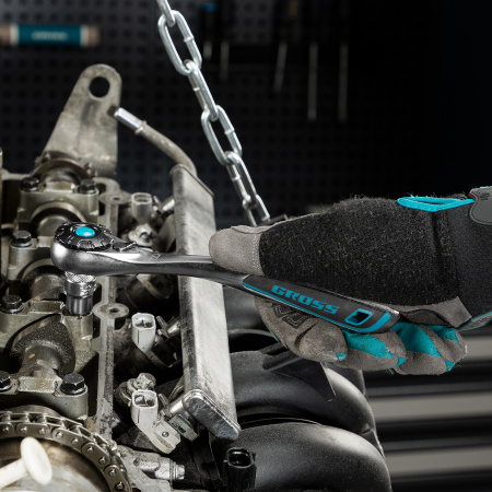 Набор торцевых головок, трещотка 120 зубьев, 3/8", CrV, 12 предметов Gross