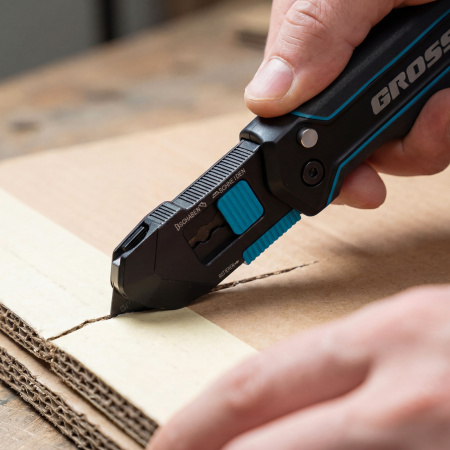 Нож-скребок складной, 19мм, сменное лезвие, SK2, 5 запас. лезвий, алюмин. корпус, клипса GROSS