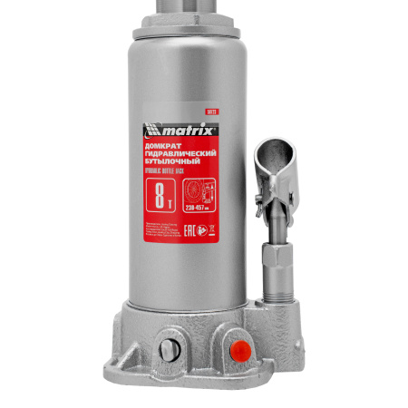 Домкрат гидравлический бутылочный, 8 т, высота подъема 230-457 мм Matrix цена