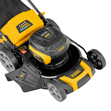 Газонокосилка аккумуляторная бесщет. DLM-460, 460 мм, травосб. 65 л., Li-Ion, 40 В Denzel цена