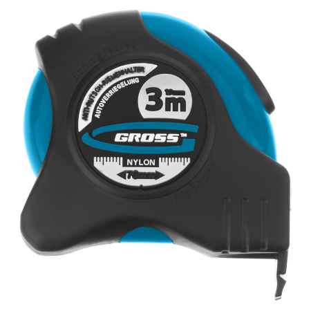 Рулетка "Schlagfest",3 м x 19 мм,магнитный обрезиненный зацеп,двусторонняя шкала,Нейлоновое покрытие,автоматическая фиксация Gross цена