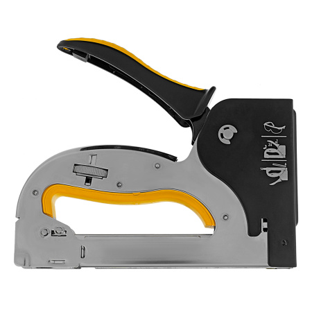 Степлер металл., скобы в комплекте, плавная регулировка удара, 2К рукоятка, тип 53, 4-14 мм Denzel цена