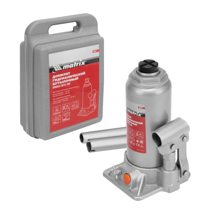 Домкрат гидравлический бутылочный, 5 т, h подъема 197-382 мм, в пластиковом кейсе Matrix цена