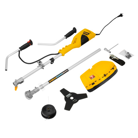 Триммер электрический TE-1400, 1400 Вт, 420 мм, катушка + диск, разборная штанга Denzel цена