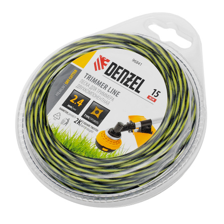 Леска для триммера двухкомпонентная витая квадратная, 2,4мм х 15м, блистер SkyCutter Denzel цена