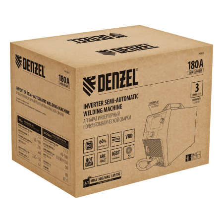 Аппарат инвертор. полуавтомат. cварки IMIG-185SDR, 180 А, ПВ 60%, катушка 5 кг Denzel