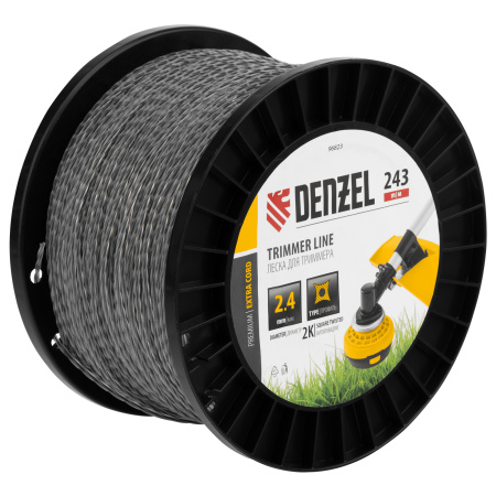 Леска для триммера двухкомпонентная витой квадрат, 2,4мм х 243м, на DIN катушке EXTRA CORD Denzel цена