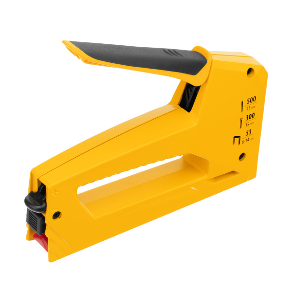 Степлер мебельный, алюминиевый корпус, тип 53, 6-14 мм, тип 300, 15 мм, тип 500, 15 мм Denzel цена