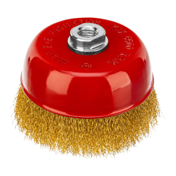 Щетка для УШМ, 125 мм, М14, "чашка", латунированная витая проволока Matrix