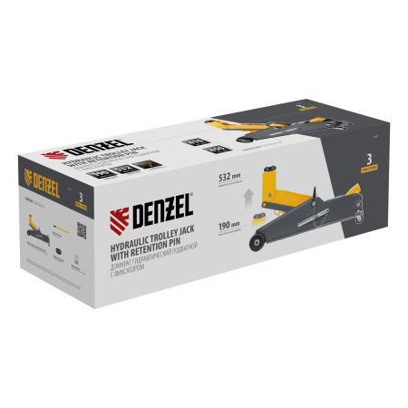 Домкрат гидравлический подкатной с фиксатором, 3 т, 190-532 мм, SUV Denzel цена