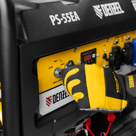 Генератор бензиновый PS 55 EA, 5.5 кВт, 230 В, 25 л, коннектор автоматики, электростартер Denzel