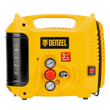 Компрессор воздушный DL1300, 10 бар, 1,3 кВт 180 л/мин 5 л, с набором аксессуаров Denzel