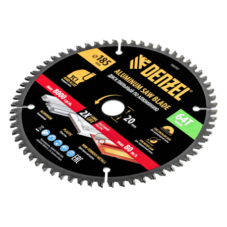 Пильный диск по алюминию ф185 х 20 мм, 64 зубьев Denzel