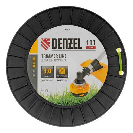 Леска для триммера квадрат, 3,0мм х 111м, на DIN катушке FLEX CORD Denzel цена