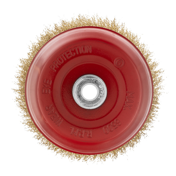 Щетка для УШМ, 150 мм, М14, "чашка", латунированная витая проволока Matrix