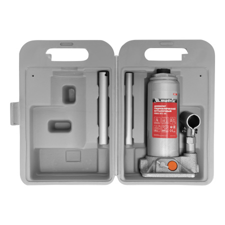 Домкрат гидравлический бутылочный, 4 т, h подъема 194-372 мм, в пластиковом кейсе Matrix цена