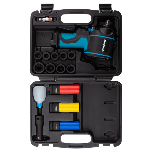 Гайковерт пневматический ударный G985K2, 1/2, 610Нм 9000 об/мин, с набором 17 предметов Gross цена