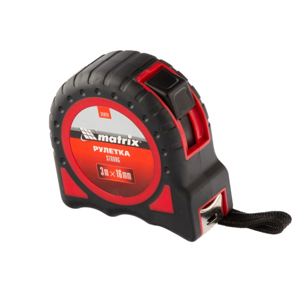 Рулетка Strong,3 м х 16 мм,обрезиненный корпус Matrix цена