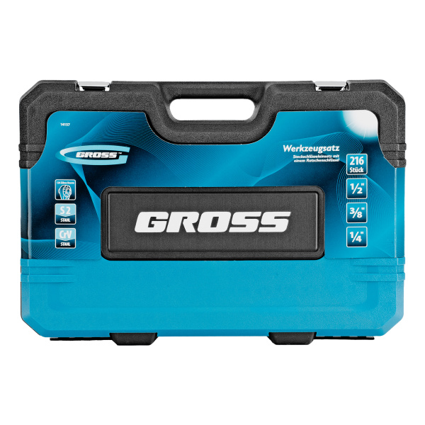 Набор инструментов, 1/2", 3/8", 1/4", CrV, 120 зубьев, 216 предметов Gross