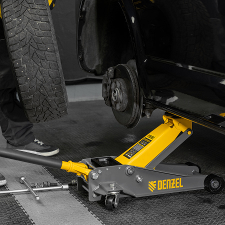 Домкрат гидравлический подкатной, 3 т, 125-470 мм, быстрый подъем, проф. Denzel цена