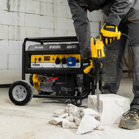 Генератор бензиновый PS 55 EA, 5.5 кВт, 230 В, 25 л, коннектор автоматики, электростартер Denzel