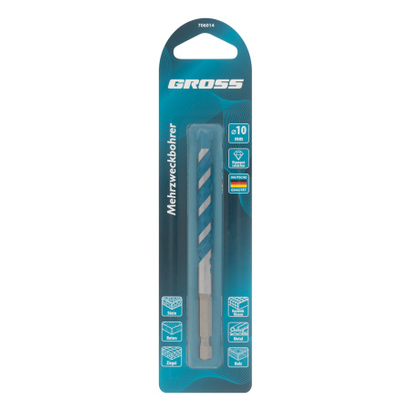 Сверло универсальное, Multipurpose PRO, 6-гр. хвостовик, 10мм Gross