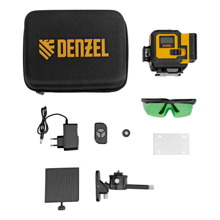 Лазерный уровень мультипризменный DLV-360-3C, 30 м, зеленый луч, Li-Ion 2,4 Aч, кейс// Denzel цена