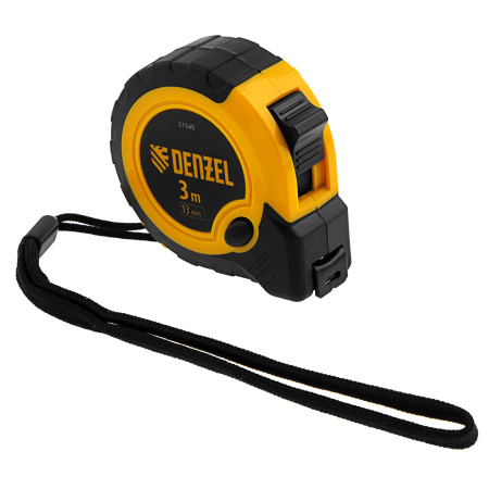 Рулетка 3м х 13мм, двухкомп. корпус, кнопка-пауза Denzel цена