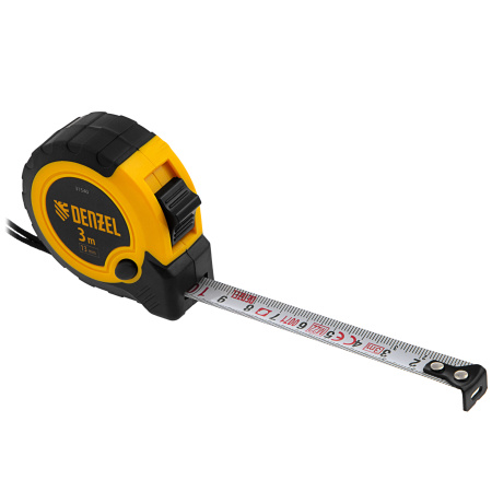 Рулетка 3м х 13мм, двухкомп. корпус, кнопка-пауза Denzel цена