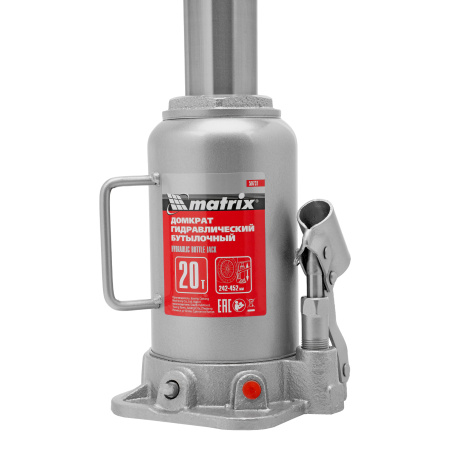 Домкрат гидравлический бутылочный, 20 т, высота подъема 242-452 мм Matrix цена