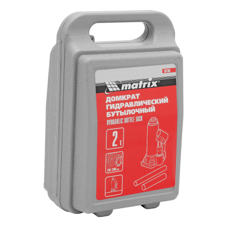 Домкрат гидравлический бутылочный, 2 т, высота подъема 181-345 мм, в пластиковый кейсе Matrix цена