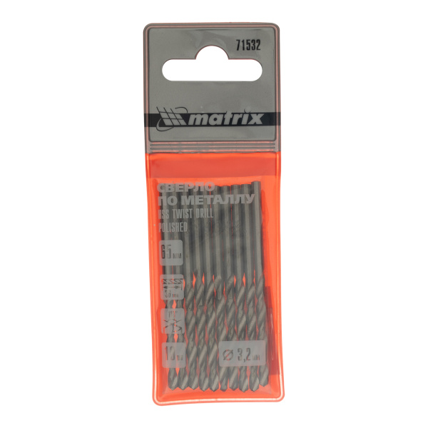 Сверло по металлу, 3.2 мм, полированное, HSS, 10 шт, цилиндрический хвостовик Matrix