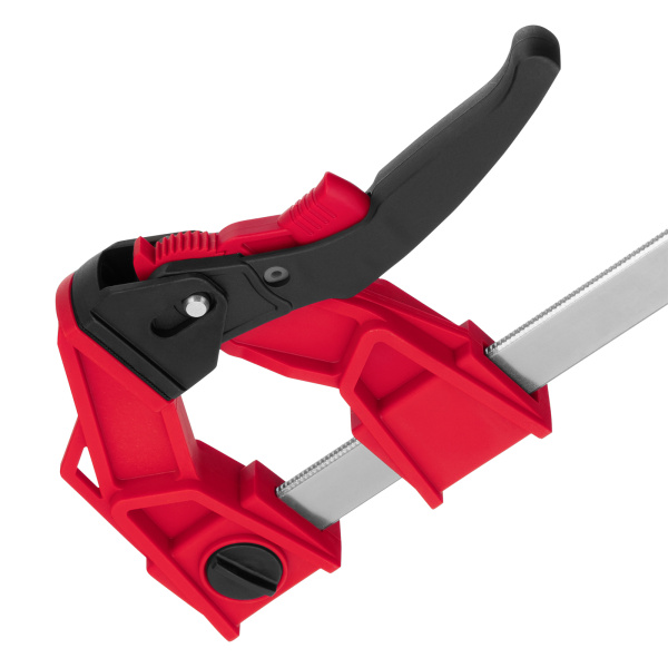 Струбцина реечная быстрозажимная, усиленная, пластиковый корпус рычажно-храповой механизм, 250 х 100 х 401 мм, штанга 5 х 22 мм Matrix цена