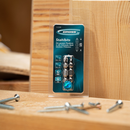 Набор бит двухстор., PH2-PH2х45мм, PZ2-PZ1х45мм, сталь S2, 2 шт. Gross