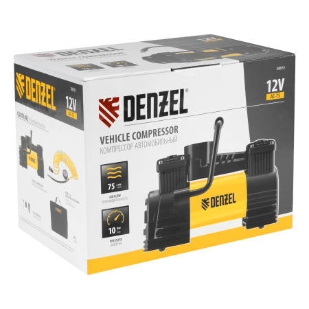Компрессор автомобильный AC-75, 12 В, 10 атм., 75 л/мин, LED Denzel цена