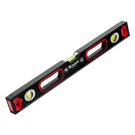 Уровень алюминиевый, усиленный, фрезерованный, 3 глазка, двухкомпонентные рукоятки, 600 мм Matrix цена