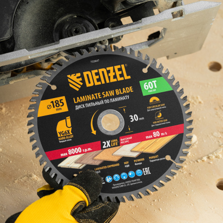 Пильный диск по ламинату ф185 х 30 мм, 60 зубьев Denzel