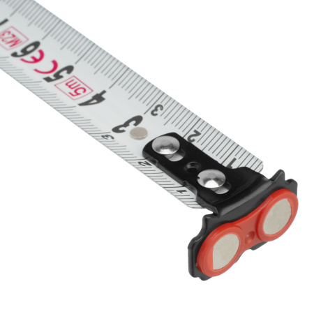 Рулетка Magnetisch 5 м х 19 мм,обрезиненный корпус,автоматическая фиксация,Нейлоновое покрытиеытие,зацеп с магнитом Gross цена