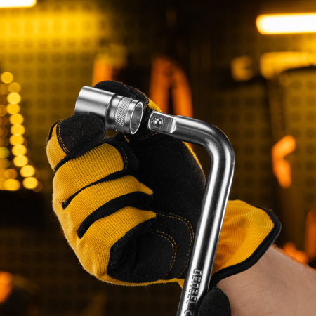 Вороток Г-образный, 250*50 мм, квадрат 1/2", CrV, матовый хром Denzel