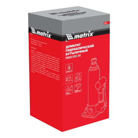 Домкрат гидравлический бутылочный, 8 т, h подъема 230-457 мм Matrix цена