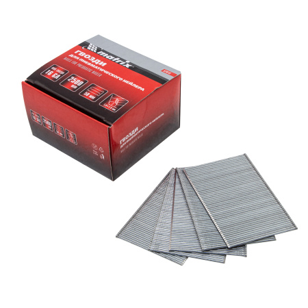 Гвозди для пневматического нейлера 16GA, сечение 1.6 х 1.4, длина 50 мм, 2500 шт Matrix цена