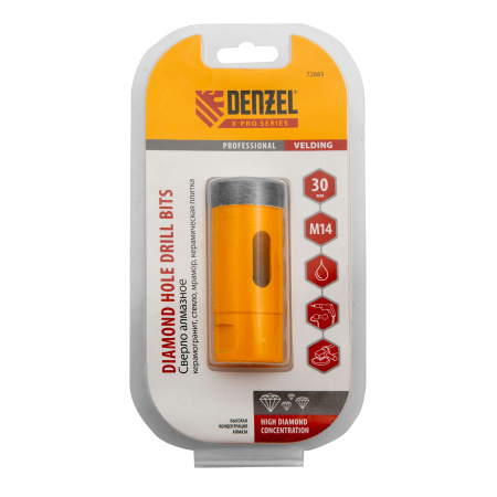 Сверло алмазное по керамограниту, 30 мм, мокрая резка, М14 Denzel