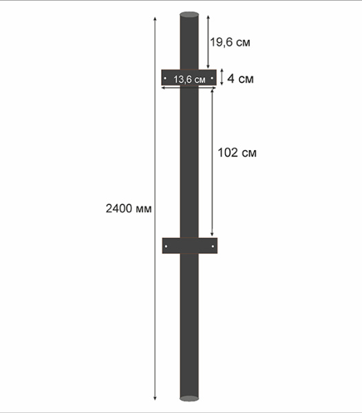 Столб круглый для забора d51 мм 2,5 м с планками грунт серый