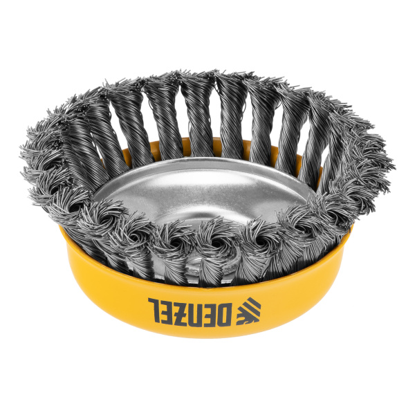 Щетка для УШМ, 125 мм, "Чашка", крученая нержавеющая проволока 0.5 мм, М14 Denzel
