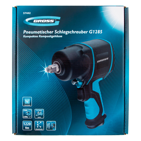 Гайковерт пневматический ударный G1285, 1/2, Twin Hammer, 1220Нм, 6500 об/мин, композитный Gross цена